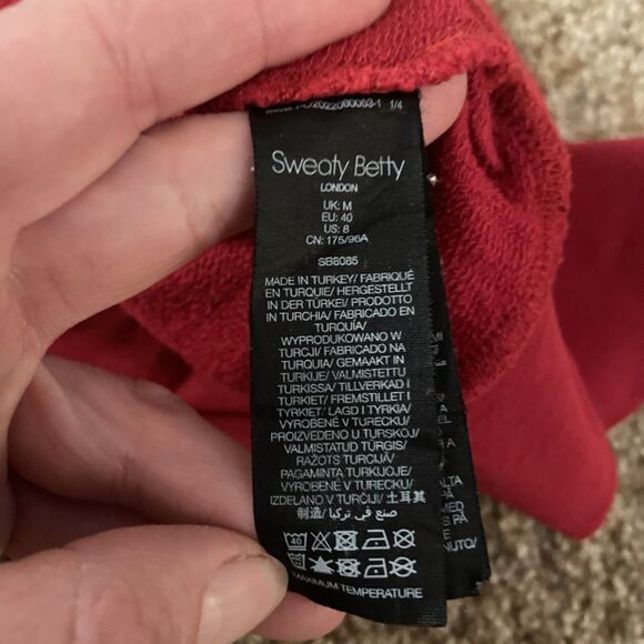 Sweaty Betty Relax Hoodie Sweatshirt V Neck Red Womens Size‎ 8 Medium - Picture 14 of 14